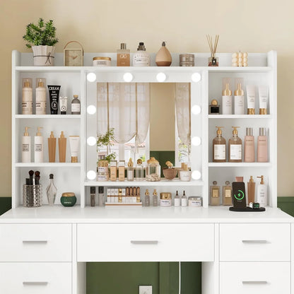 Makeup Vanity Lighted Mirror & Power Outlet Drawers