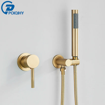 Brushed Gold Handheld Shower Bathroom Shower Faucet &
