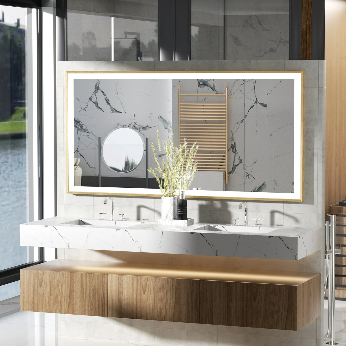 Led Bathroom Vanity Mirror Gold Frame Front Lighted