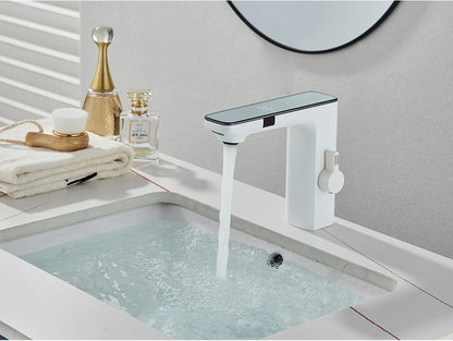 White Chrome Smart Sensor Basin Faucet Screen Digital