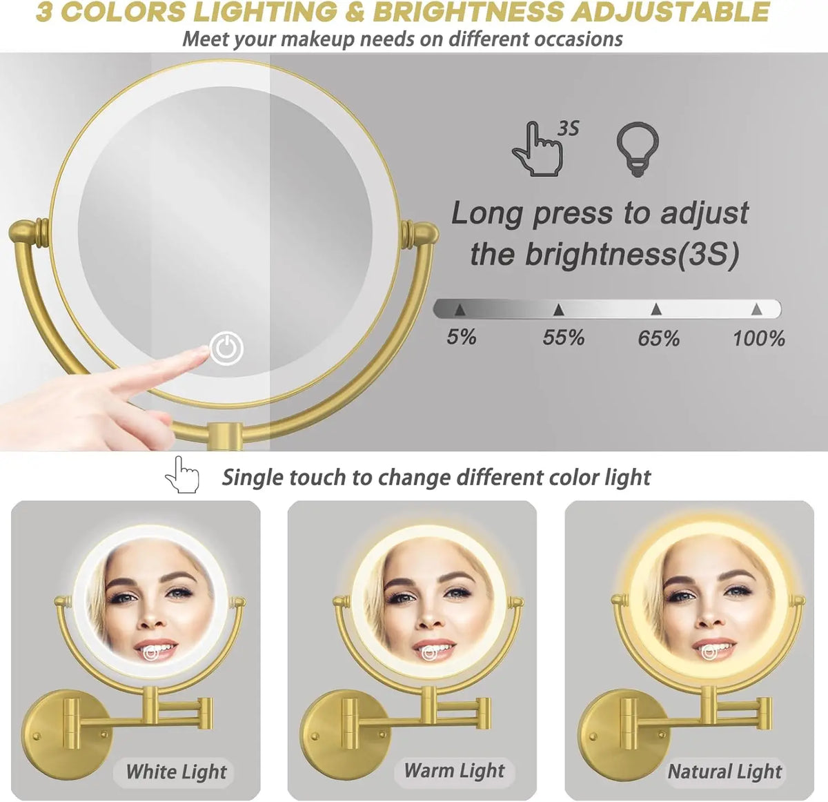 10x Magnifying Led Folding Bathroom Mirrors Walll Mounted