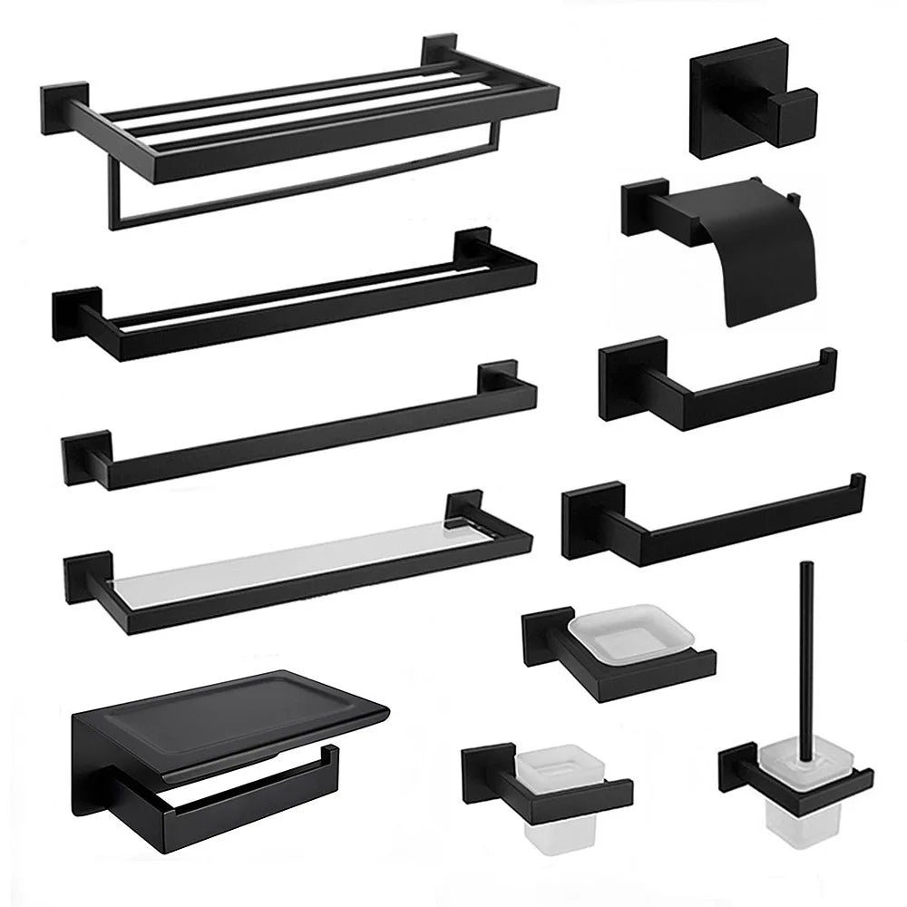Black Bathroom Stainless Steel Wall Rack Towel Rack