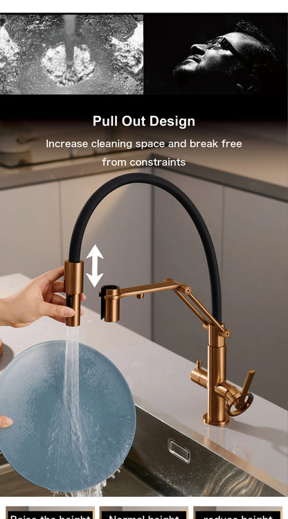 Industrial Brass Brushed Rose Gold Faucet Separated Filter