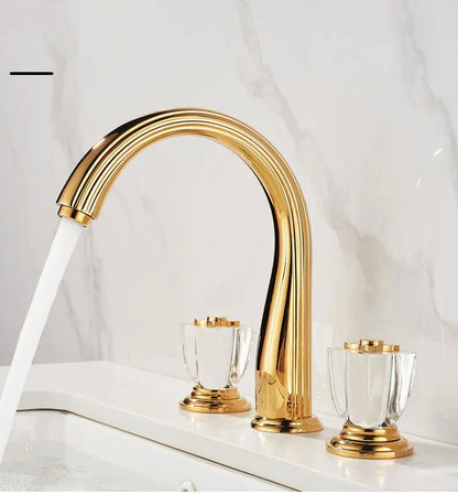 French Brass Bathroom Gold Three-Hole Basin Faucet Cold