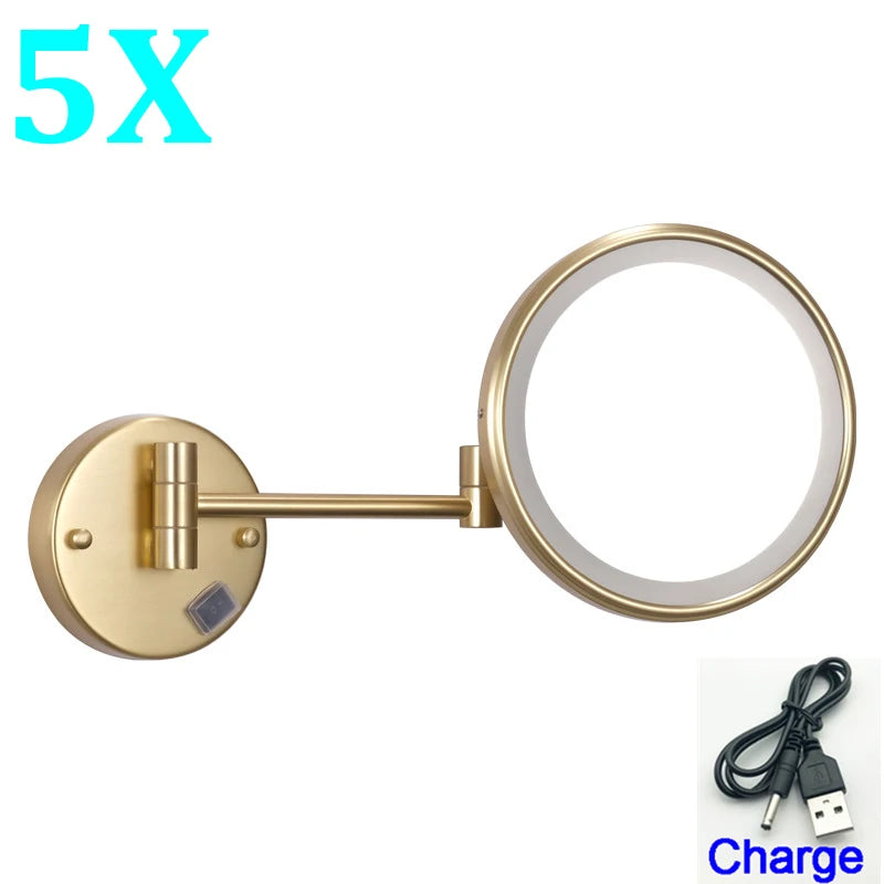 Brushed Gold Led Folding Bathroom Mirror Wall Mounted
