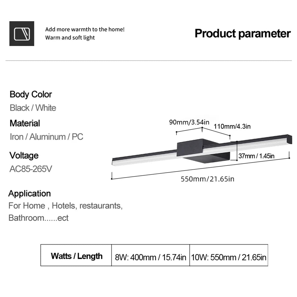 Led Wall Lamp Bathroom Vanity Light 40cm 55cm