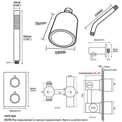 Bathroom Faucet Dial Way Brushed Gold Thermostat Shower