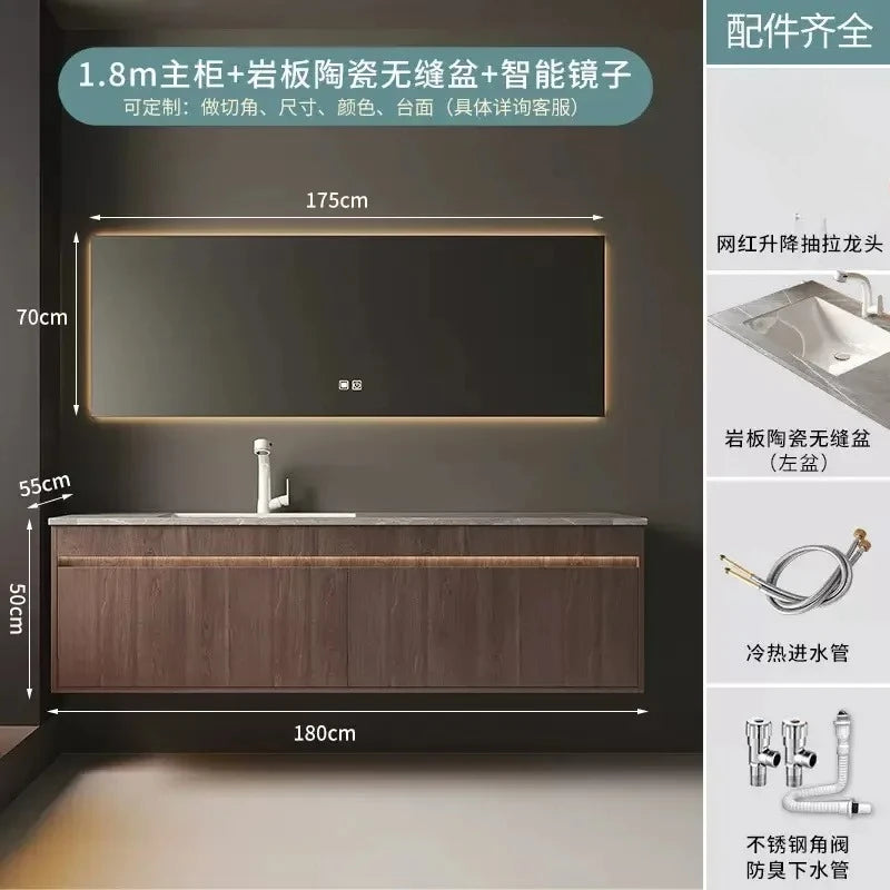 Light Luxury Bathroom Cabinets Rock Slab Integrated Washbasin