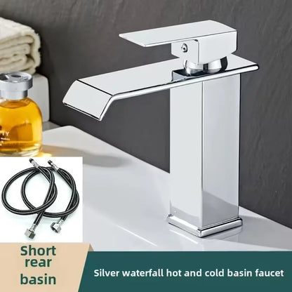 Basin Faucet Gold Black Waterfall Faucet Brass Bathroom