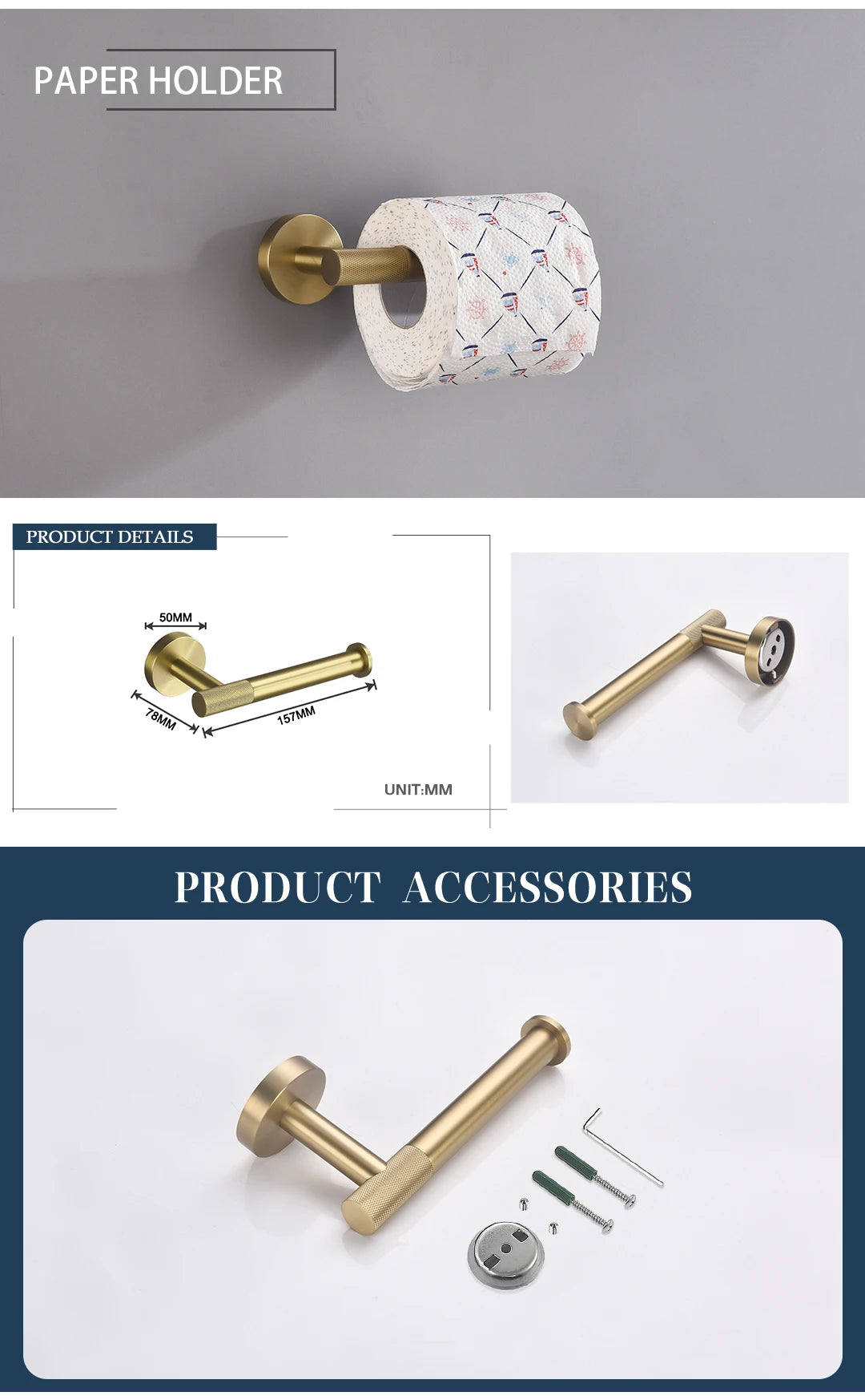 Brushed Gold Towel Bar Toilet Seat Rack Robe