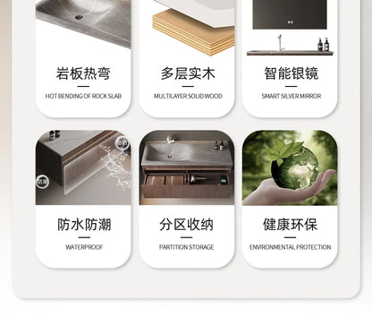 Light Luxury Bathroom Cabinets Rock Slab Integrated Washbasin
