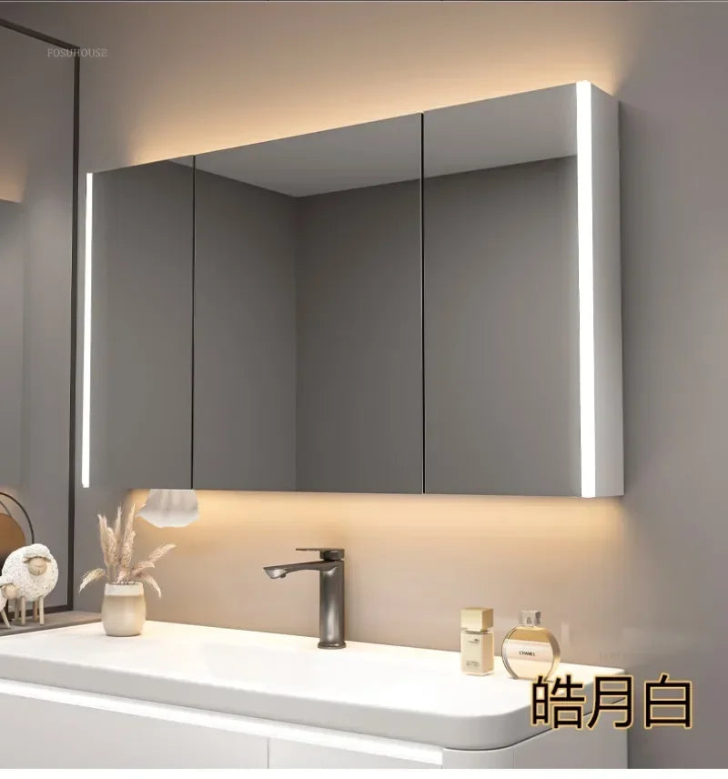 Modern Solid Wood Smart Bathroom Mirror Cabinet Light