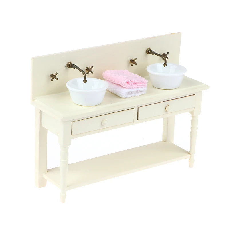 12 Dollhouse Miniature Wooden Bathroom Sink Cabinet Wash