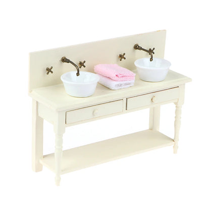 12 Dollhouse Miniature Wooden Bathroom Sink Cabinet Wash