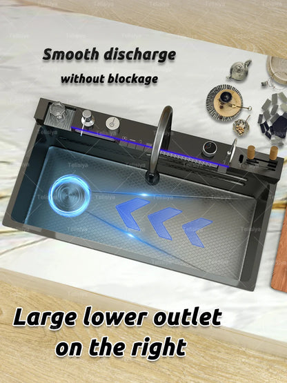 Stainless Steel Sink Digital Display Waterfall Large Slot