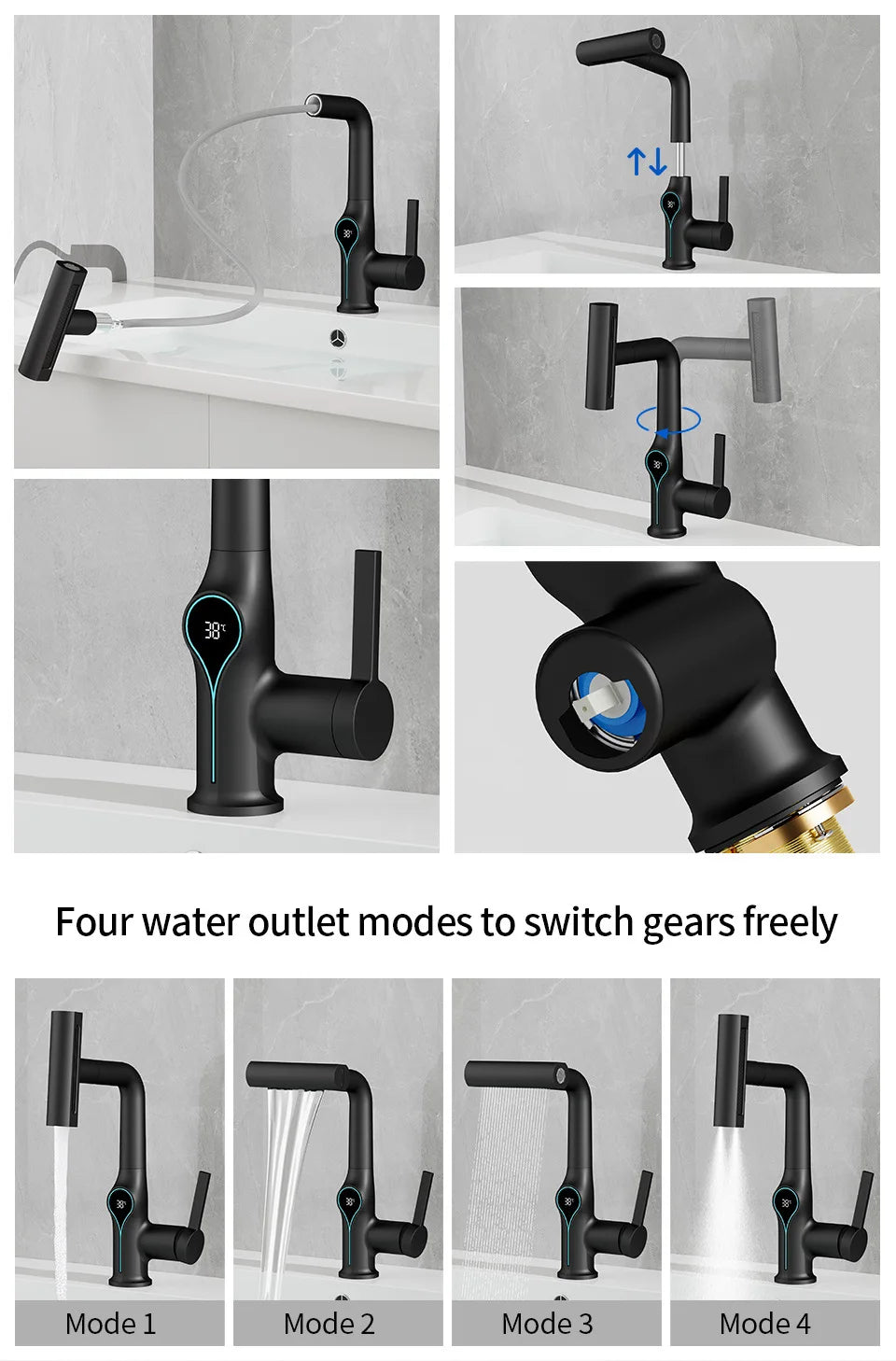 Multi Functional Waterfall Basin Faucet Mode Mixer Tap