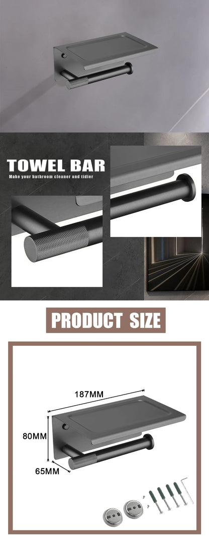 Grey Bathroom Hardware Kit Stainless Steel Round Wall