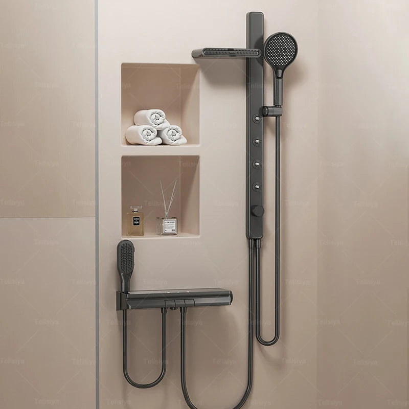 Gun Grey Bathroom Shower System Shoulder Waist Spouts