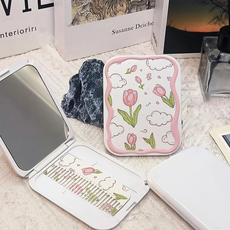 Flowers Flip-Top Folding Makeup Mirror Pocket Mirror Women
