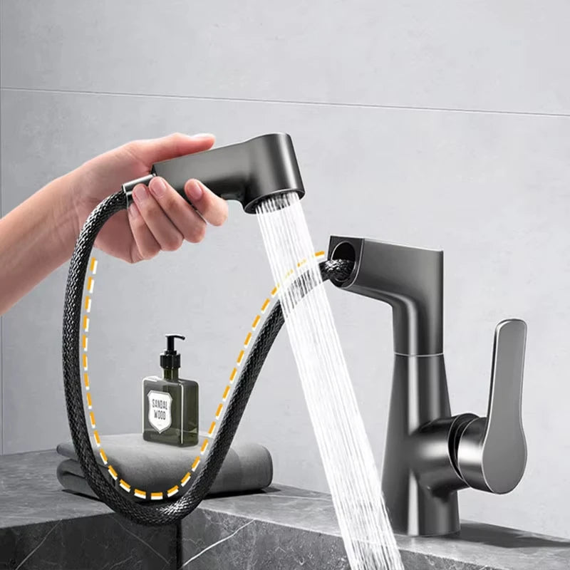 Brass Pull-Out Dual-Function Bathroom Sink Faucet Adjustable