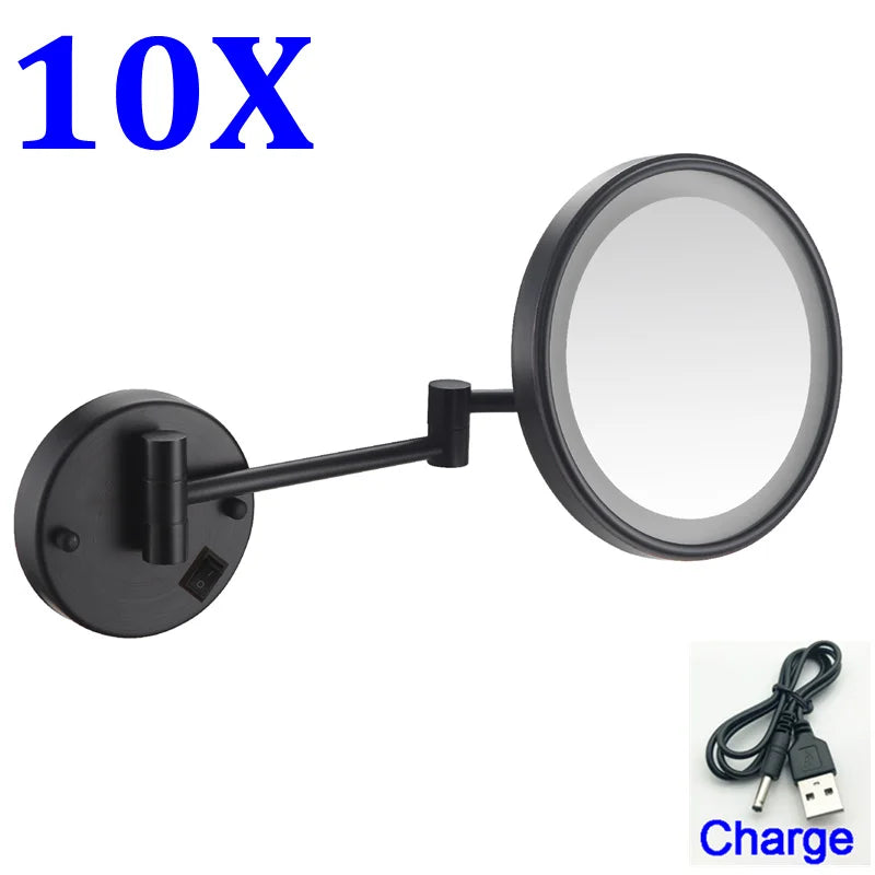 Brushed Gold Led Folding Bathroom Mirror Wall Mounted