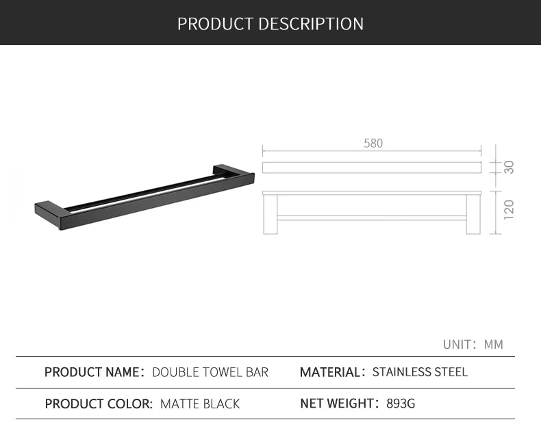 Matte Black Bathroom Hardware Towel Rack Shelf Hook