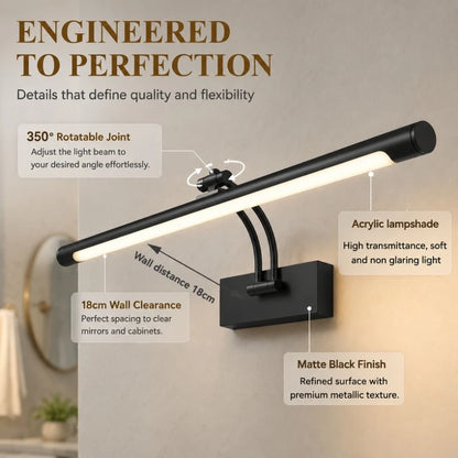 Modern Led Mirror Light Minimalist Black Metal Adjustable
