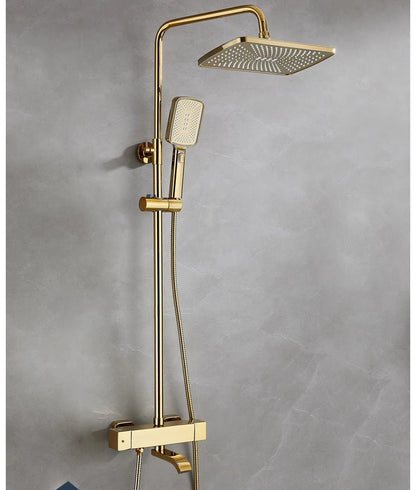 Square Thermostatic Bathroom Shower Quality Brass Cold Gold