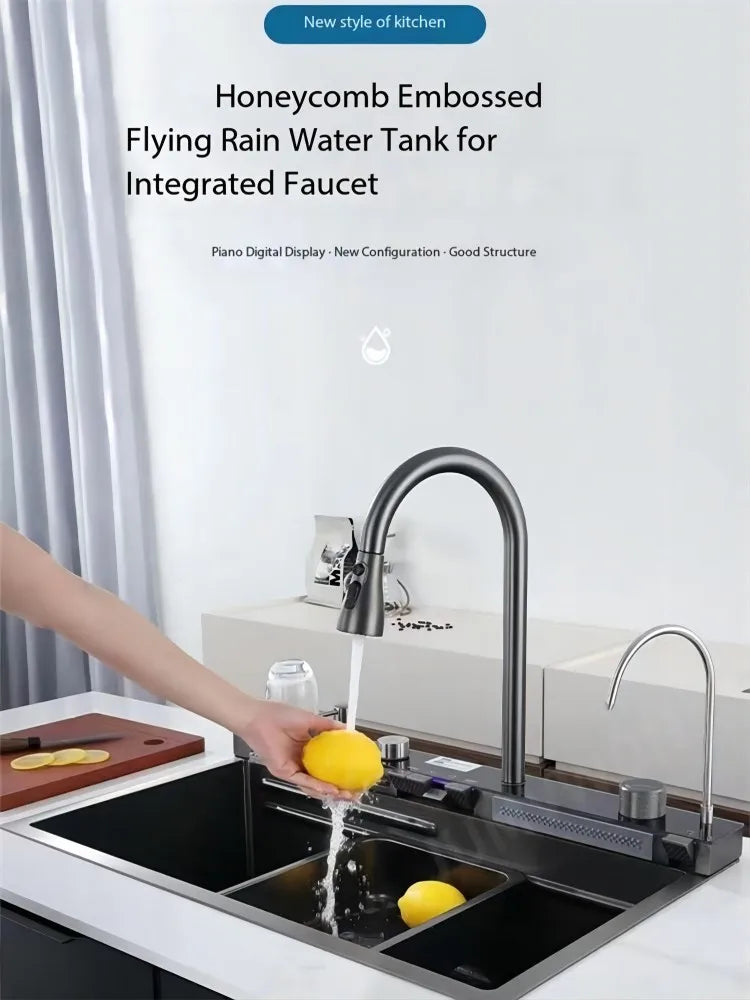 0mm Double Waterfall Sink Embossed Stainless Steel Sink