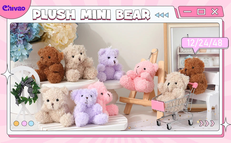 12-96pcs Mini Bear Plush Stuffed Small Teddy Bear