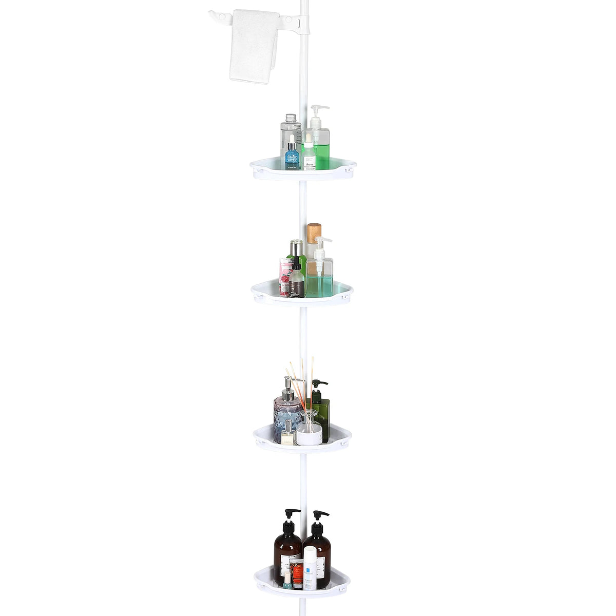 Corner Shower Caddy Tension Pole 4-Tier Adjustable Shelves