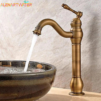 Antique Basin Faucet Brass Handle 360 Rotation Deck