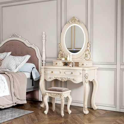 European Dressers Vanity Mirror White Makeup Desk Drawers