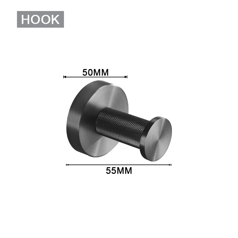 Grey Bathroom Hardware Kit Stainless Steel Round Wall