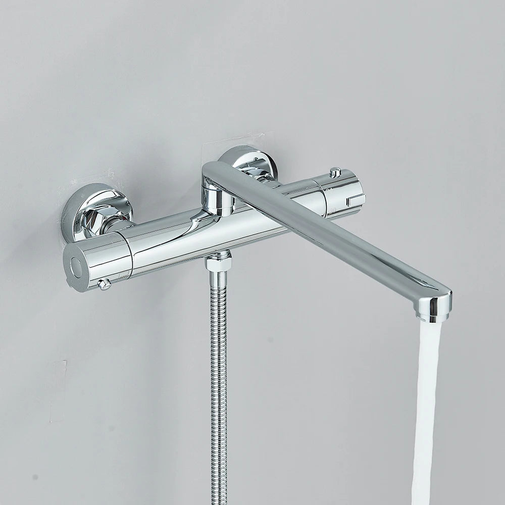 Chrome Black Bathtub Faucet Wall Mounted Thermostatic Shower