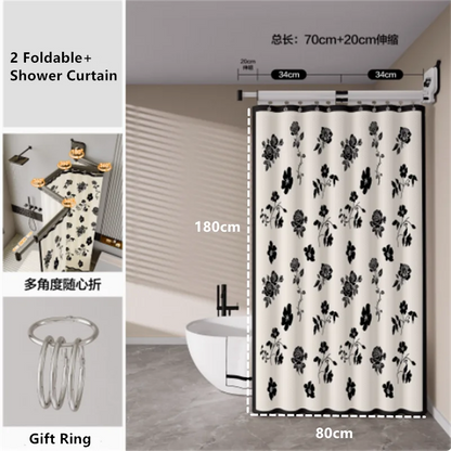 Suction Cup Shower Curtain Rod Foldable Adhesive Drilling