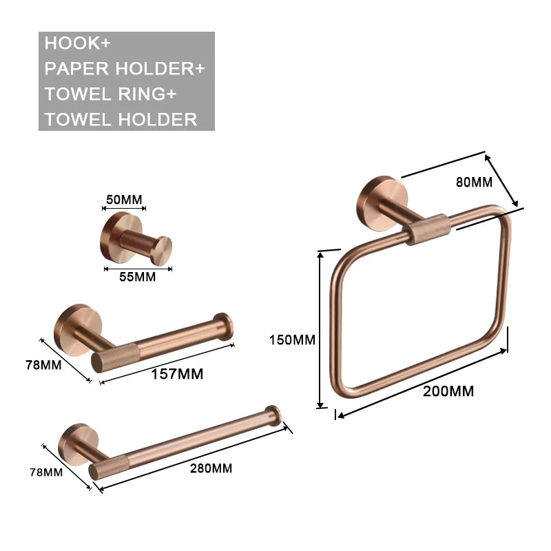 Brushed Rose Gold Brass Knurled Toilet Brush Holder