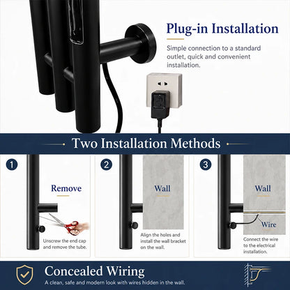 Oxg 3-Bar Electric Heated Towel Rack Timer Wall