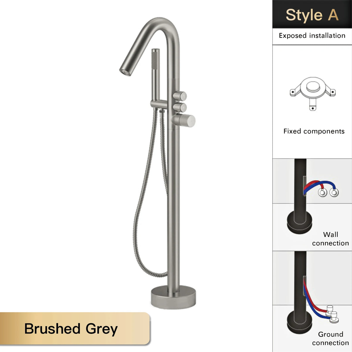 Aitna Gold Brass Luxury Bathroom Faucet Floor Standing