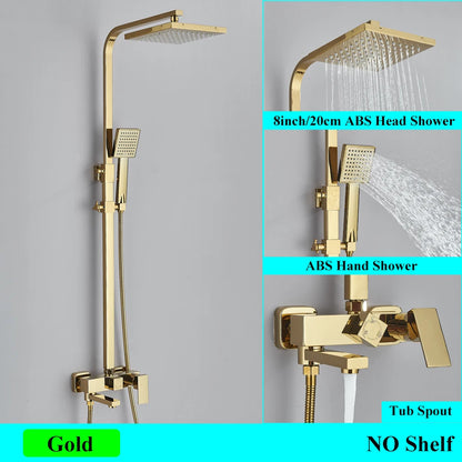 Black Brass Shower Faucet Sets Rainfall Bathtub Tap