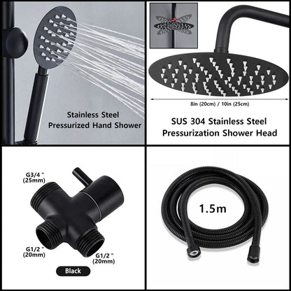 Black/Chrome Bathtub Split Rain Shower Handheld Bathroom Rainfall
