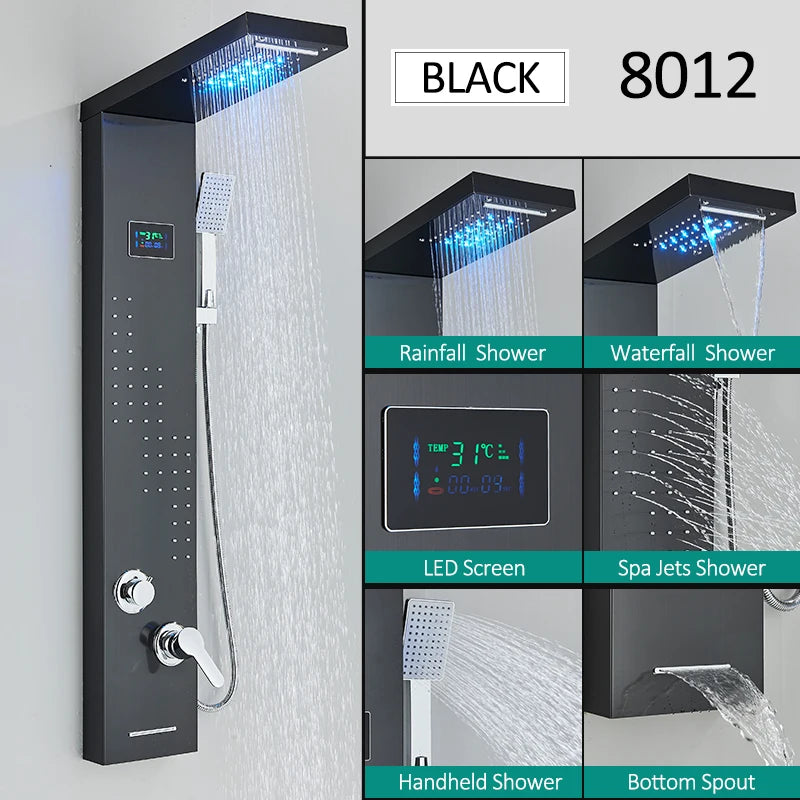 Led Shower Panel Tower System Rain Waterfall Shower
