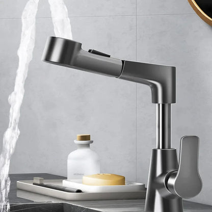 Brass Pull-Out Dual-Function Bathroom Sink Faucet Adjustable