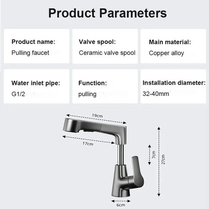 Brass Pull-Out Dual-Function Bathroom Sink Faucet Adjustable