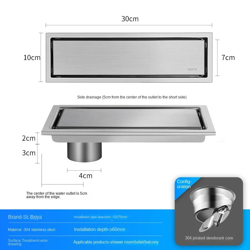 Luxury Hidden 304 Stainless Steel Rectangular Floor Drain