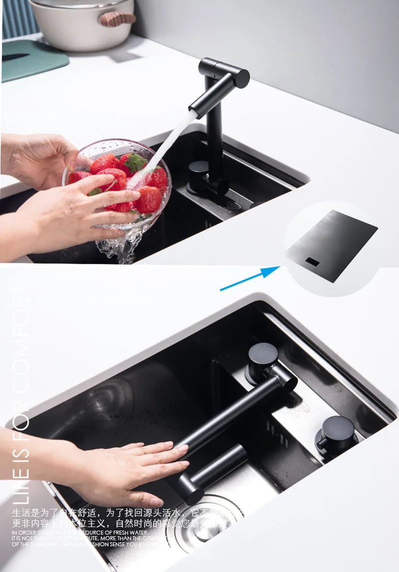 Black 304 Stainless Steel Sink Faucet Concealed Folding
