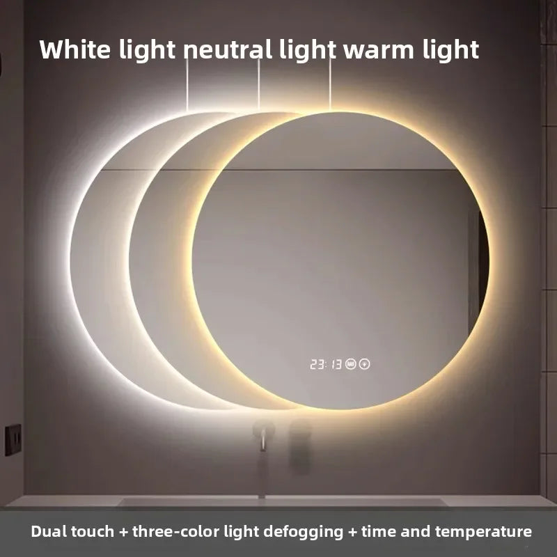 Mirror Round Mirror Wall-Mounted Smart Bathroom Mirror Led