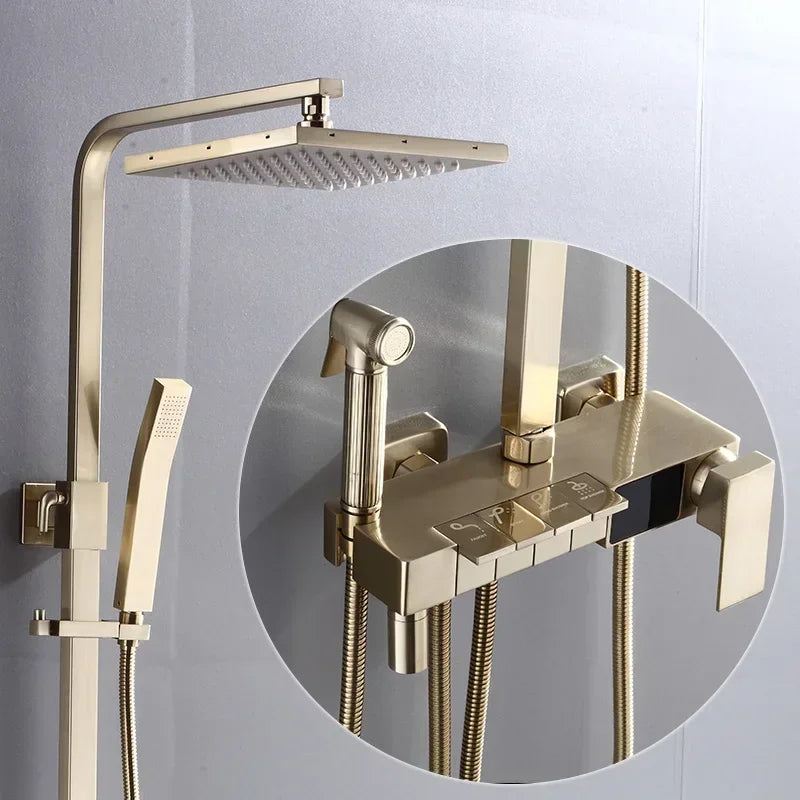 Brushed Gold Piano Digital Shower System Cold Brass