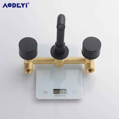 Black Bathroom Faucet Brass Double Lever Wall Mounted