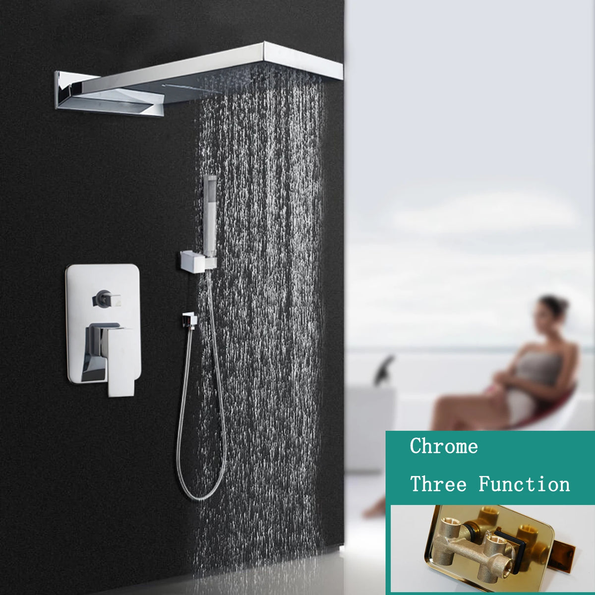 Sinlaku Golden Black Bathroom Shower Systerm Hand Spray